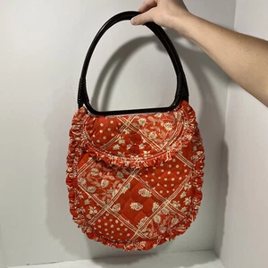 Vintage Red White Placemat Purse Plastic Handles Handmade 13 X 14, 8.5” Handle - Picture 1 of 5