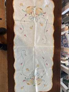 2 Vintage Embroidered Linen Table Runner Dresser Scarfs Blue, Etc. (not a set) - Picture 1 of 14