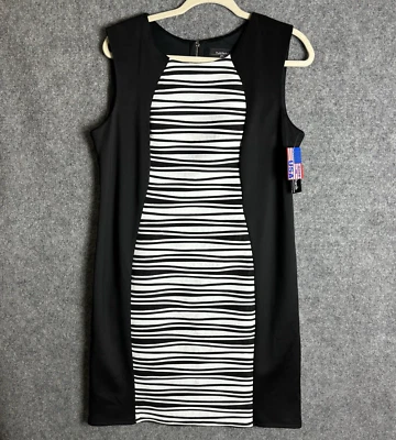 NUEVO R&M Richards Vestido Para Mujer Petite 14P Negro Blanco Funda a Rayas Sin Mangas Foto 1 de 4