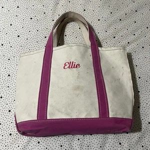 Vintage 1990s LL Bean Boat and Tote Canvas Bag Pink White Canvas Embroidered - Picture 1 of 10