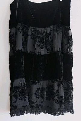 Chico's Silk Black Velvet Burnout Lace Floral Maxi Skirt Holiday Whimsygoth SZ 3 - Image 1 of 4