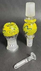 Silika Glass Worked Wig-Wag 14mm/18mm Adapter & Matching 18mm Dome &Qtz Nail Set - Picture 1 of 9