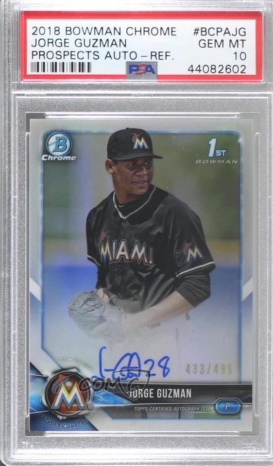 2018 Bowman Chrome Prospect Refractor /499 Jorge Guzman PSA 10 GEM MT Auto - Image 1 of 2