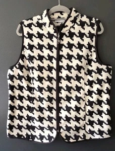 Susan Graver Damen Fleece Weste schwarz/weiß durchgehender Reißverschluss Hundezahn Large - Bild 1 von 7