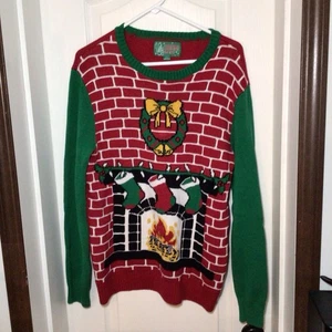 Ugly Christmas Sweater Brand Christmas Fireplace Large Ugly Sweater - Picture 1 of 16