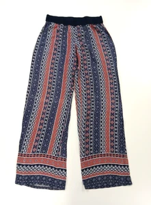 Women’s Bebop Size LG Boho Wide Leg Long Lightweight Summer Navy & Red Pants - Picture 1 of 10