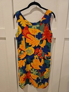 Jams World VTG Dress Tropical Beach Floral Back Zip Pomegranate Artsy Size 5 - Picture 1 of 18