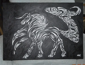 Elena Anatolyevna Kamelina Abstracto CABALLO Pintura Blanco Negro Lienzo Certificado de Autenticidad 27x19" - Imagen 1 de 7