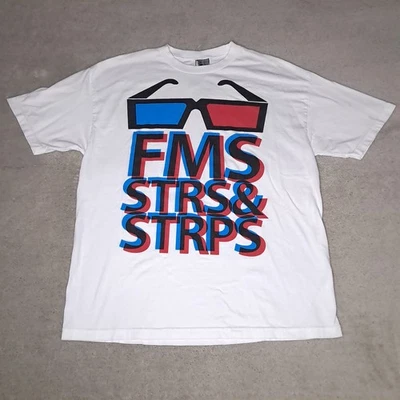 Винтажная мужская футболка Y2K Famous Stars & Straps XL белая 3D логотип FMS - Изображение 1 из 4