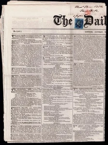 1863 SG 45 2d Plate 9 TJ Liverpool to New York on complete Daily News Newspaper - Picture 1 of 3