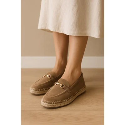 ZARA Gamuza Alpargata Mocasines Mujer 7.5 Beige Dorado Bit Extra Cómodo Nuevo con Etiquetas Zapatos Foto 1 de 4