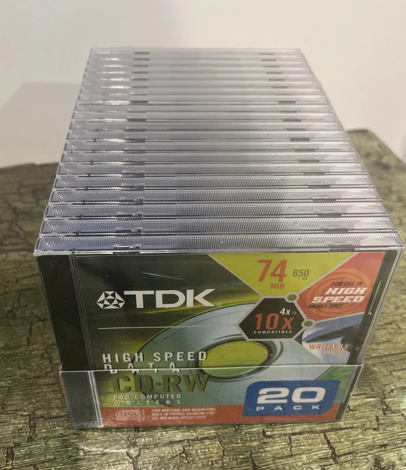 20 pack New TDK High Speed Data CD-RW 650MB 74 MIN 10X Rewritable Compact Discs - Image 1 of 1