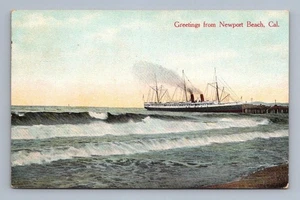 Antike Kalifornien Postkarte NEWPORT BEACH Dampfer Santa Rosa 1908 - Bild 1 von 2