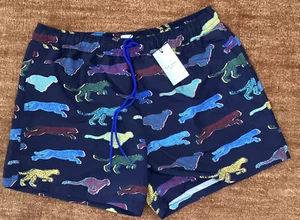 PAUL SMITH Men “Live Faster” Running Cheetah Print Swim Shorts Large NWT $185usd - Picture 1 of 12