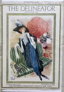 October 1911 The Delineator Blue Fashion Gown Magazine Cover - Picture 1 of 5