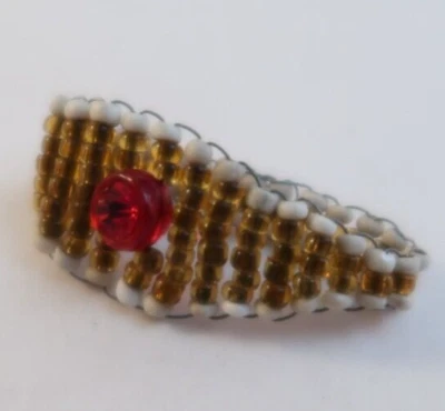 Women's Ring Jewelry Plastic Material Gold Colored Trim Red Stone Elastic Band - Image 1 of 4