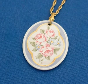 24", Ceramic Flower Rose Delicate Ceramic Pendant Necklace by Avon - D5 - Picture 1 of 3