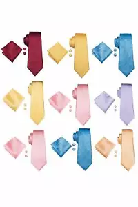 Mens Plain Pale Pastel 100% Silk pocket square, Cufflink and wedding tie sets - Picture 1 of 17