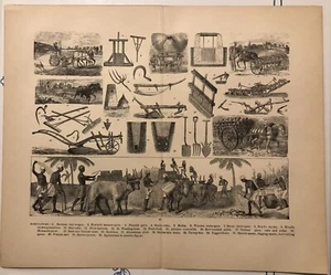 Grabado de técnicas agrícolas alrededor del mundo de 1800 E9 - Imagen 1 de 2