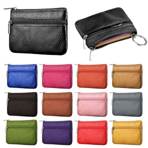 Coin Small Change Bag Card Wallet Pouch Zip Up Women Key Ring Leather Mini Purse - Picture 1 of 18