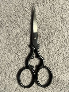 4 inch Embroidery Scissors with Leather Sleeve Italy Oxidized Black Vintage - Picture 1 of 4