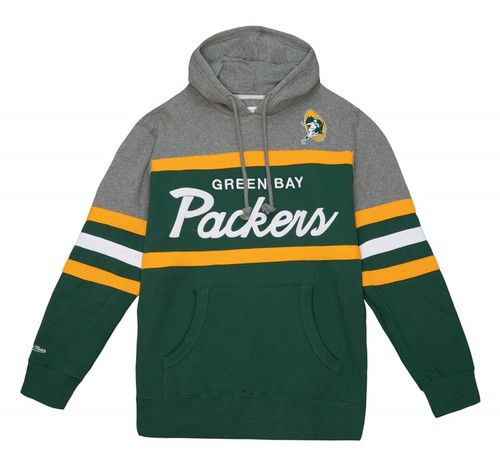 Felpa con cappuccio pullover Green Bay Packers Mitchell & Ness Head Coach nuova con etichette $110