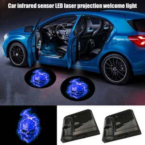2pcs Blue Skull Logo Car Door Wireless LED Shadow Projection Welcome Laser Light - Picture 1 of 7