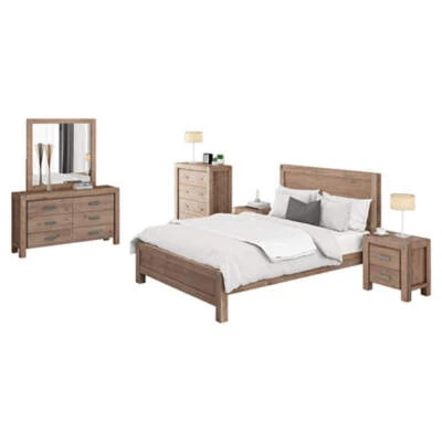 5 Pieces Bedroom Suite in Solid Wood Veneered Acacia Construction Timber Slat Si - image 1 of 4