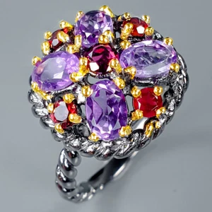 Not Enhanced Natural  Amethyst Silver Ring 925 Sterling /RVS332 - Picture 1 of 7