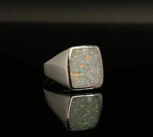 Men's Silver Opal Ring 925 Sterling Silver Signet Silver , mens gold ring - Picture 1 of 6