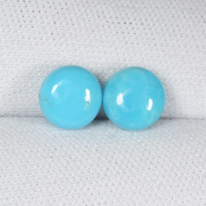 3.27Cts Best Color Natural Sleeping Beauty Turquoise 7mm Round Cab Pair..!!! - Picture 1 of 2