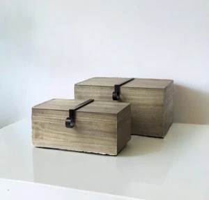 Set Of Two Brown Wooden Boxes With Metal Detailing - Picture 1 of 5