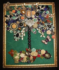 Jewelry Art Tree of Life, Butterflies, and plenty of Sparkle, signed by Artist - Picture 1 of 10