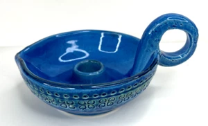 Flavia Montelupo Italy Art Pottery CHAMBER CANDLE STICK HOLDER Blue Green - Picture 1 of 6