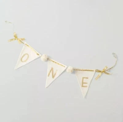 ONE Year Fabric Birthday Banner White and Gold - Image 1 of 4