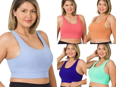 1X 2X 3X Plus Size Women's Round or V Neck Athletic Racerback Bra Removable Pads - Image 1 of 2