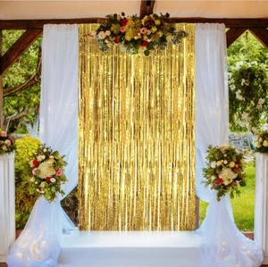 Shiny Gold Metallic Foil Fringe Door Window Curtain Party Decoration 3.2X 9.8ft - Picture 1 of 5
