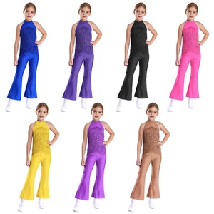 Kids Girls Jumpsuit Halter Overalls Disco Rompers Ballet Leotard Modern Gym - Picture 1 of 70