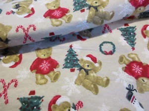 Christmas Teddy Bear Super Snuggle Cotton Flannel Fabric BTY Trees Candy Cane - Picture 1 of 5