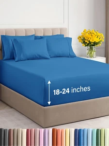 Extra Deep Queen Sheet Set - 6 Piece Breathable & Cooling Sheets - Hotel Luxury - Picture 1 of 9