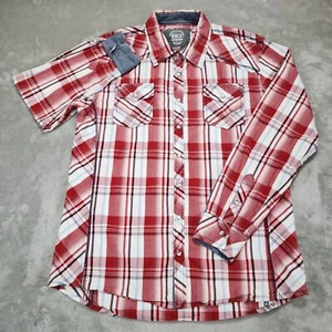 BKE Shirt Mens Extra Large Red Plaid Pearl Snap Flip Cuff Standard Fit Western - Picture 1 of 12