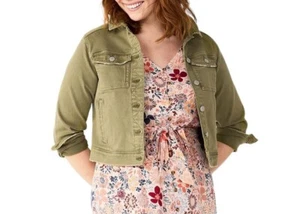 Women's Sonoma Goods For Life Crop Jean Jacket Green XL NWT - Picture 1 of 3