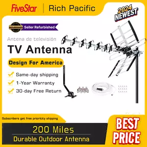 2025 HIGHQUALITY ANTENNA HDTV OUTDOOR UPDATED AMPLIFIED VHF UHF FM + KIT & POLE - Picture 1 of 9