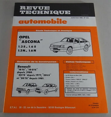 Manual de Reparación Revue Technique Opel Ascona/Renault R18 & R20 Pie 07/1982 - Imagen 1 de 3