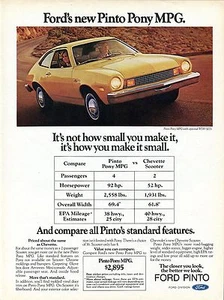 Anuncio impreso 1976 de Ford Pinto Pony MPG es lo pequeño que lo haces - Imagen 1 de 2