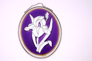 Amia Hand Painted Glass Window Art Suncatcher Clear & Purple Flower 9" x 6.5" - Picture 1 of 7