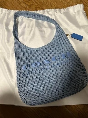 COACH Brooklyn 28 Shoulder Bag Straw Leather Logo Bule USED Auth #S2696 - Image 1 of 4