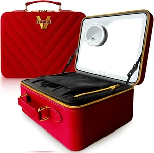 JENNI V Upscale PU Leder Kosmetiktasche V rot Etui mit LED Spiegel  - Bild 1 von 6