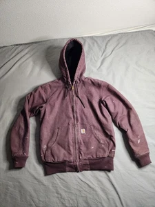Carhartt Quilted Lined Canvas Jacket Womens Size XS Plum Purple Hooded WJ130 DPM - Picture 1 of 10
