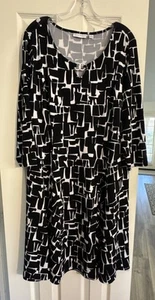 Women’s Susan Graver SZ L Black And White 3/4 Sleeve Knee Length Dress Business - Picture 1 of 11